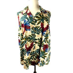 VTG Travel Coastal Beach Hawaiian Original Sleeveless Floral Blouse, Women's 2X